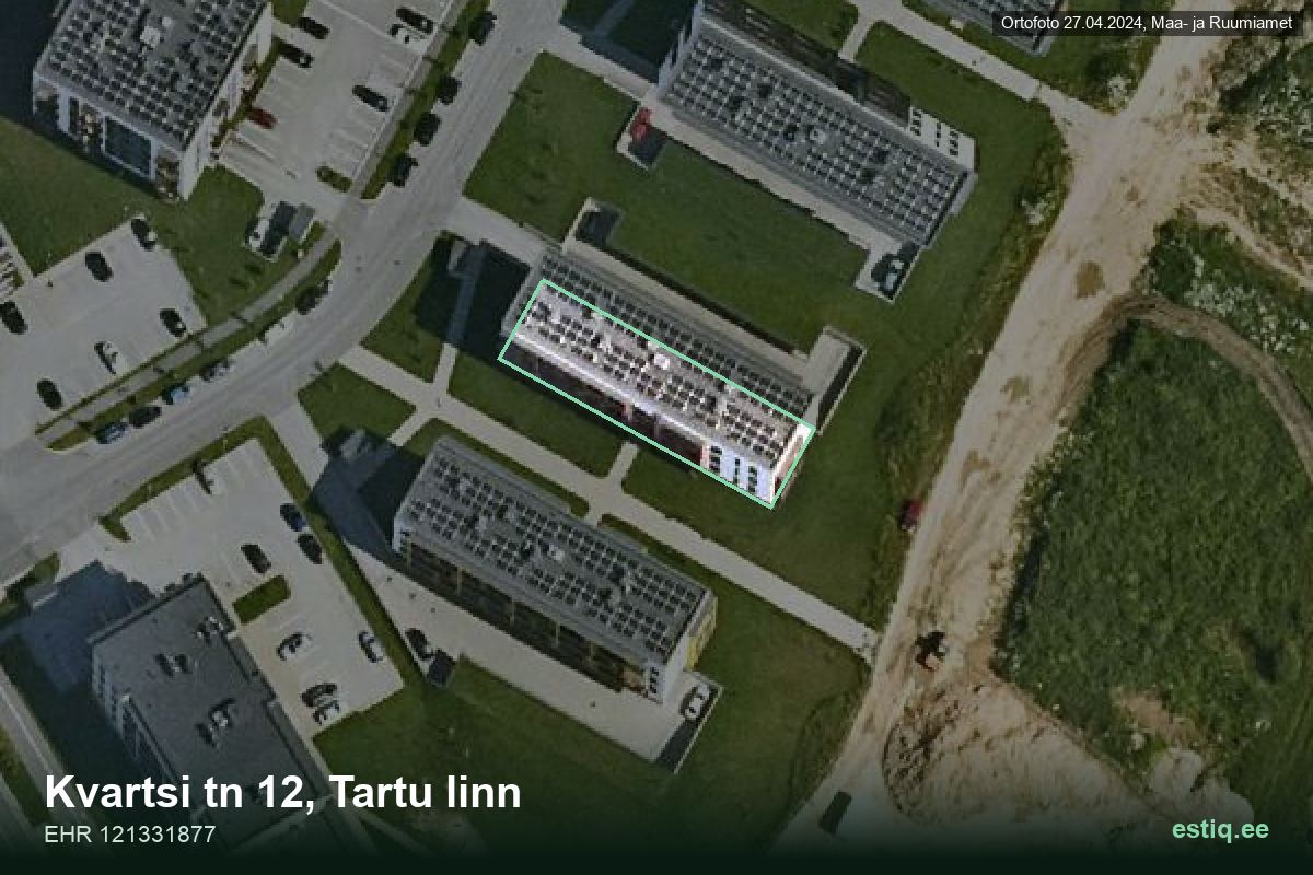 Kvartsi tänav 12, Tartu – hoone aerofoto, kontuur ehitisregistri (EHR) andmetest