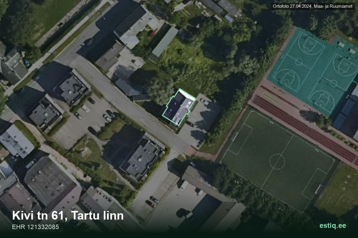 Kivi tänav 61, Tartu – аэрофото дома, контур по данным регистра строений (EHR)
