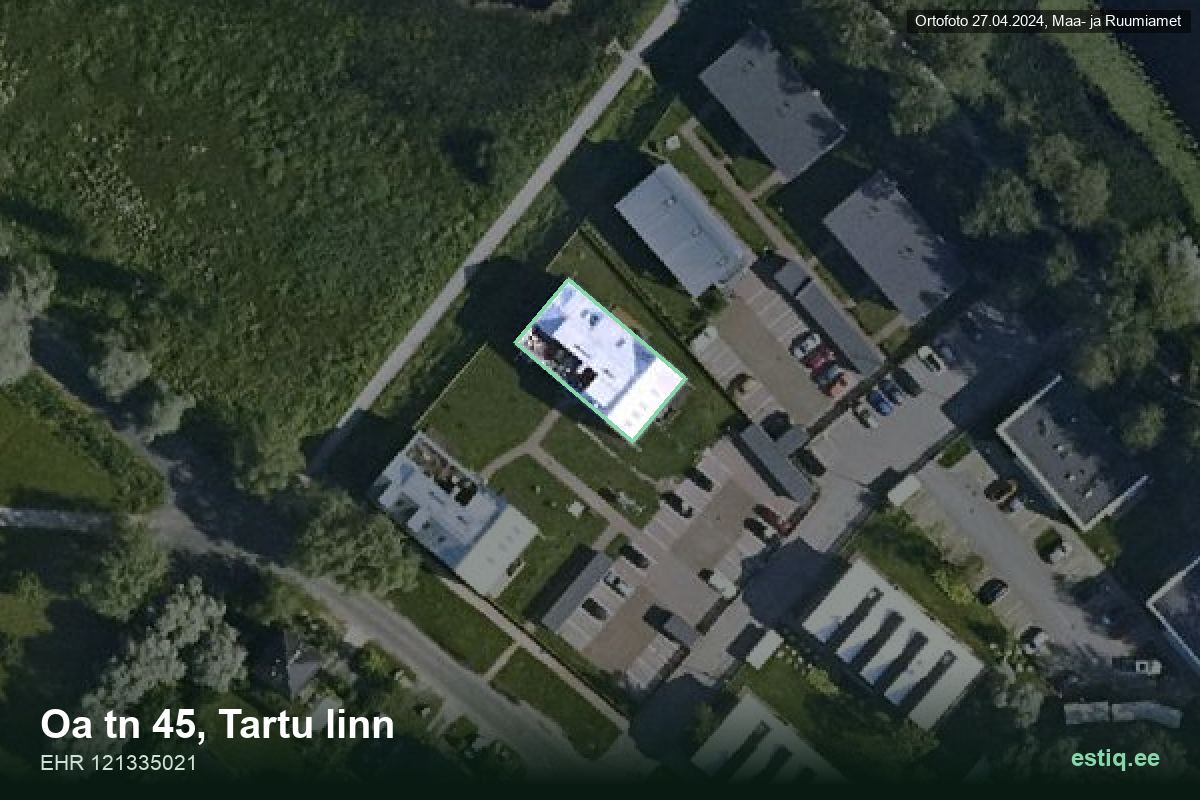 Oa tänav 45, Tartu – hoone aerofoto, kontuur ehitisregistri (EHR) andmetest