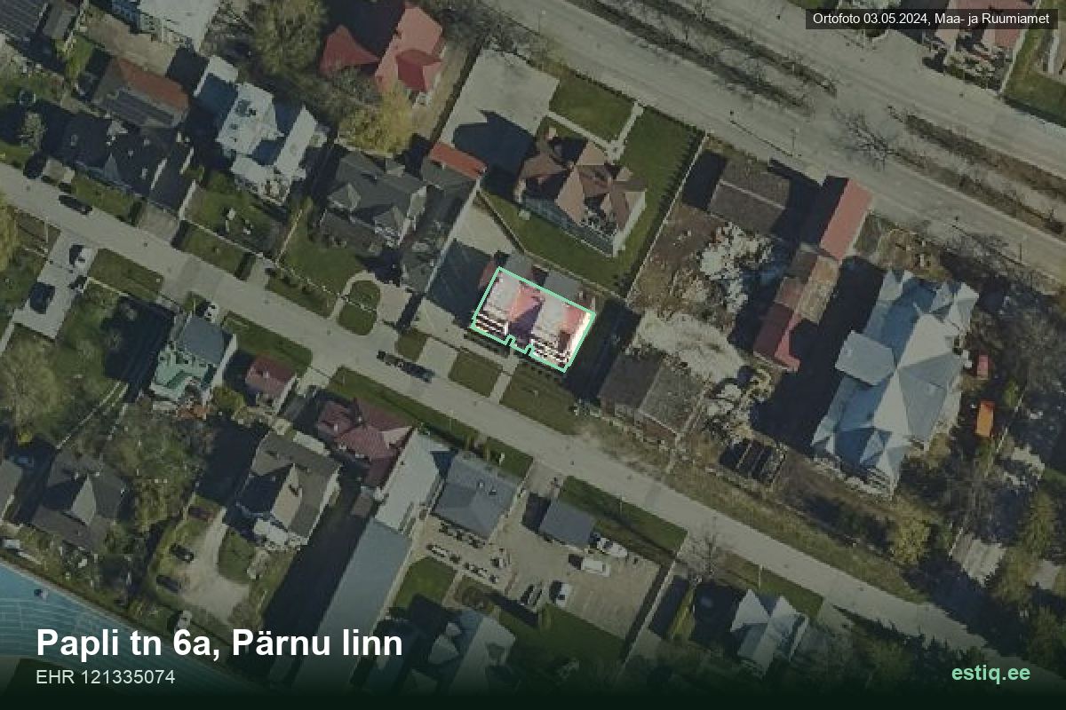 Papli tänav 6a, Pärnu – ilmakuva rakennuksesta, ääriviiva rakennusrekisteristä (EHR)