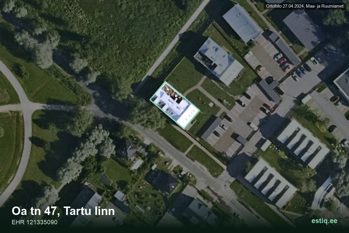 Oa tänav 47, Tartu – aerial photo of the building, outline from the Building Register (EHR)