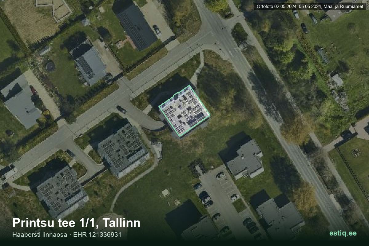 Printsu tee 1/1, Tallinn – ilmakuva rakennuksesta, ääriviiva rakennusrekisteristä (EHR)