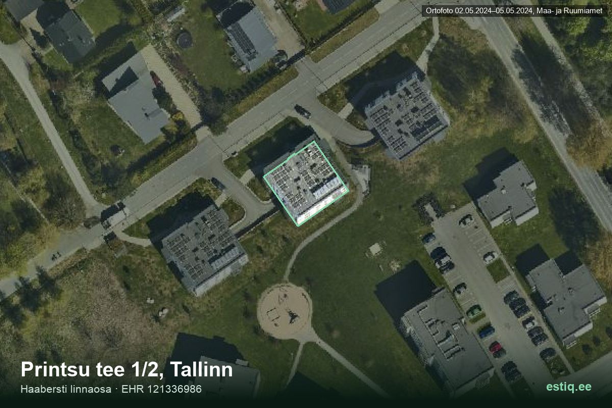 Printsu tee 1/2, Tallinn – ilmakuva rakennuksesta, ääriviiva rakennusrekisteristä (EHR)
