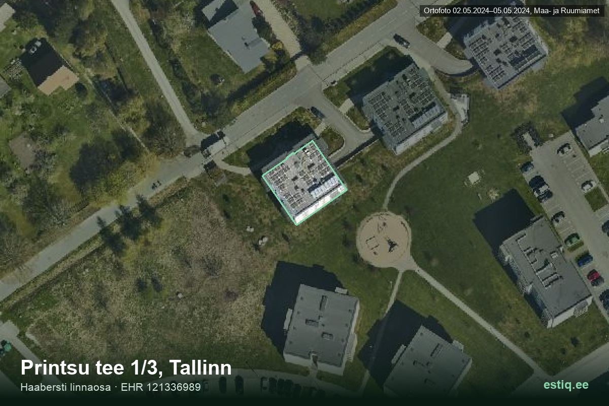 Printsu tee 1/3, Tallinn – ilmakuva rakennuksesta, ääriviiva rakennusrekisteristä (EHR)
