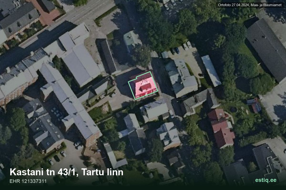 Kastani tänav 43/1, Tartu – hoone aerofoto, kontuur ehitisregistri (EHR) andmetest