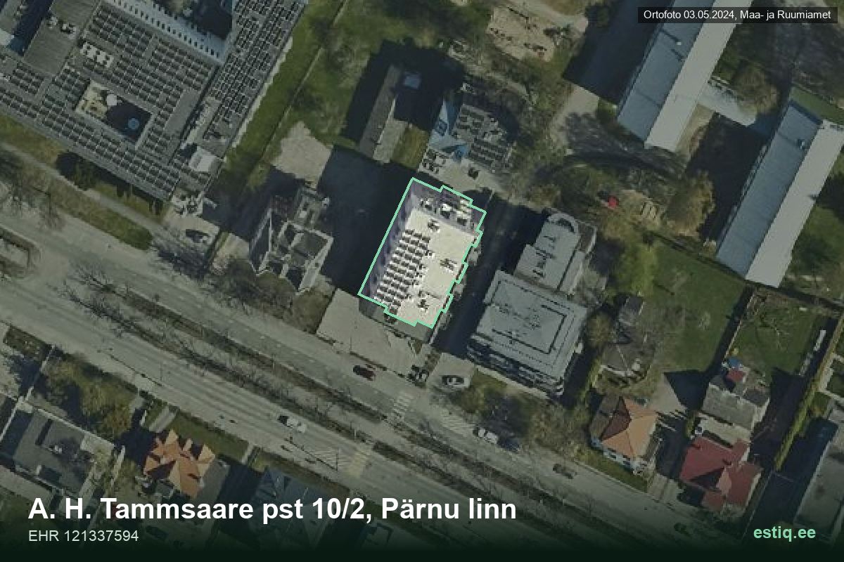 Tammsaare pst 10/2, Pärnu – hoone aerofoto, kontuur ehitisregistri (EHR) andmetest