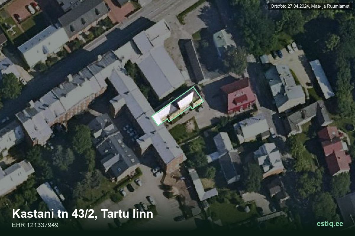 Kastani tänav 43/2, Tartu – hoone aerofoto, kontuur ehitisregistri (EHR) andmetest