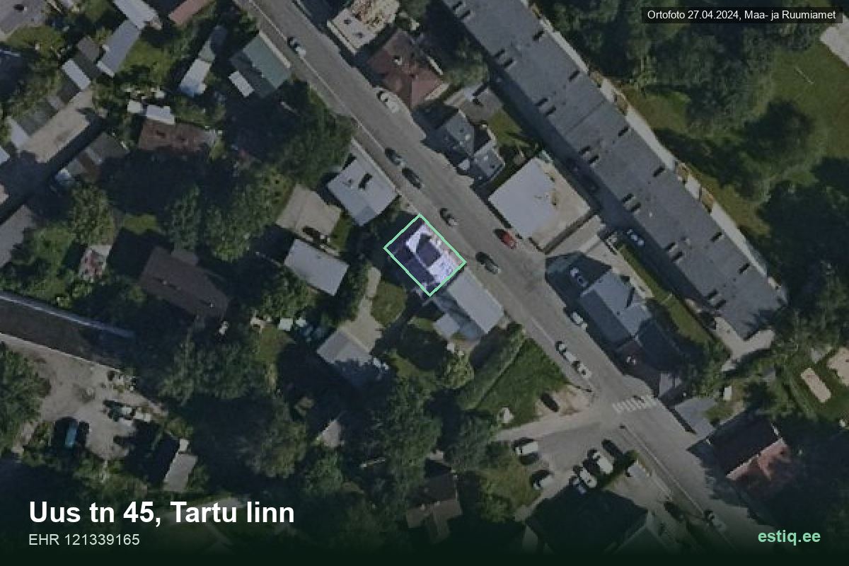 Uus tänav 45, Tartu – hoone aerofoto, kontuur ehitisregistri (EHR) andmetest