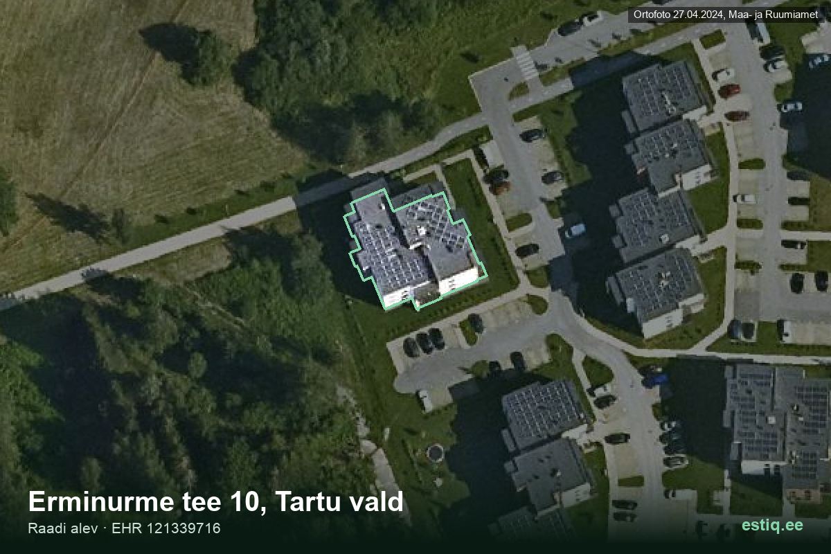 Erminurme tee 10, Tartu – hoone aerofoto, kontuur ehitisregistri (EHR) andmetest