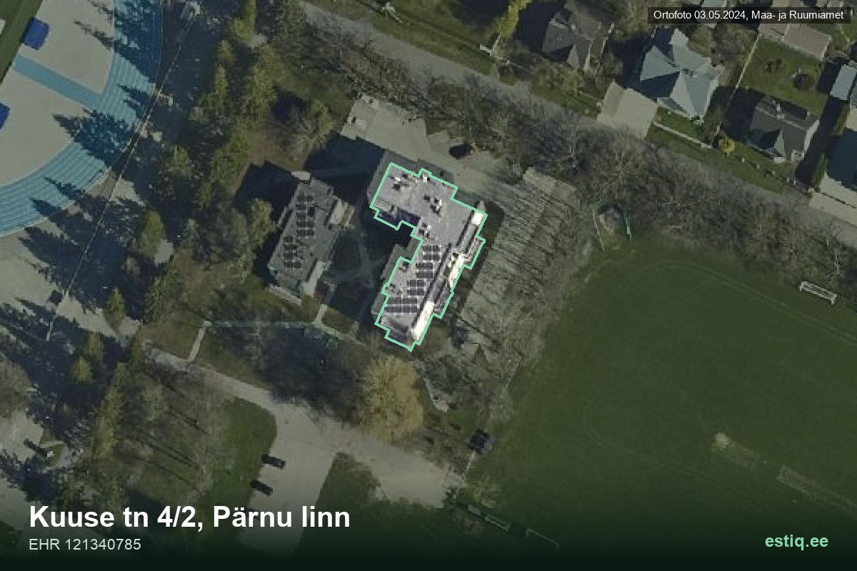 Kuuse tänav 4/2, Pärnu – аэрофото дома, контур по данным регистра строений (EHR)