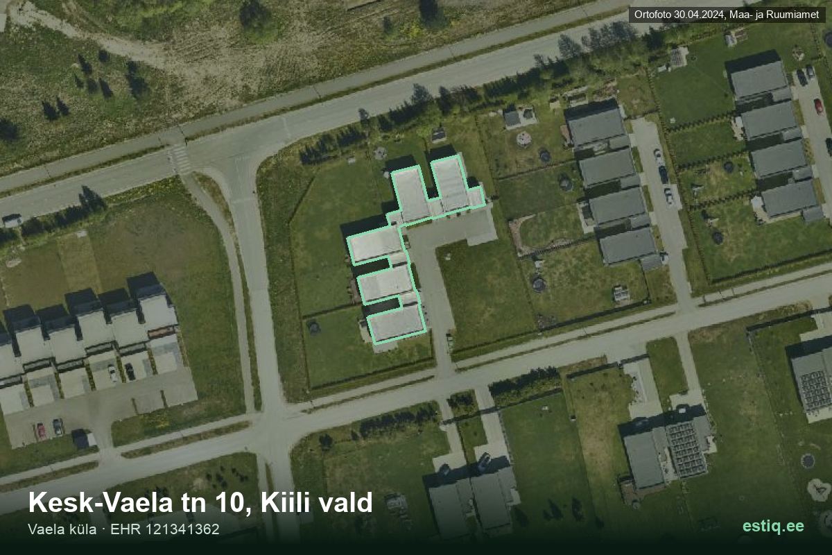Kesk-Vaela tänav 10, Kiili – ilmakuva rakennuksesta, ääriviiva rakennusrekisteristä (EHR)