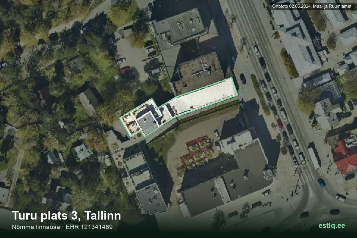 Turu plats 3, Tallinn – hoone aerofoto, kontuur ehitisregistri (EHR) andmetest