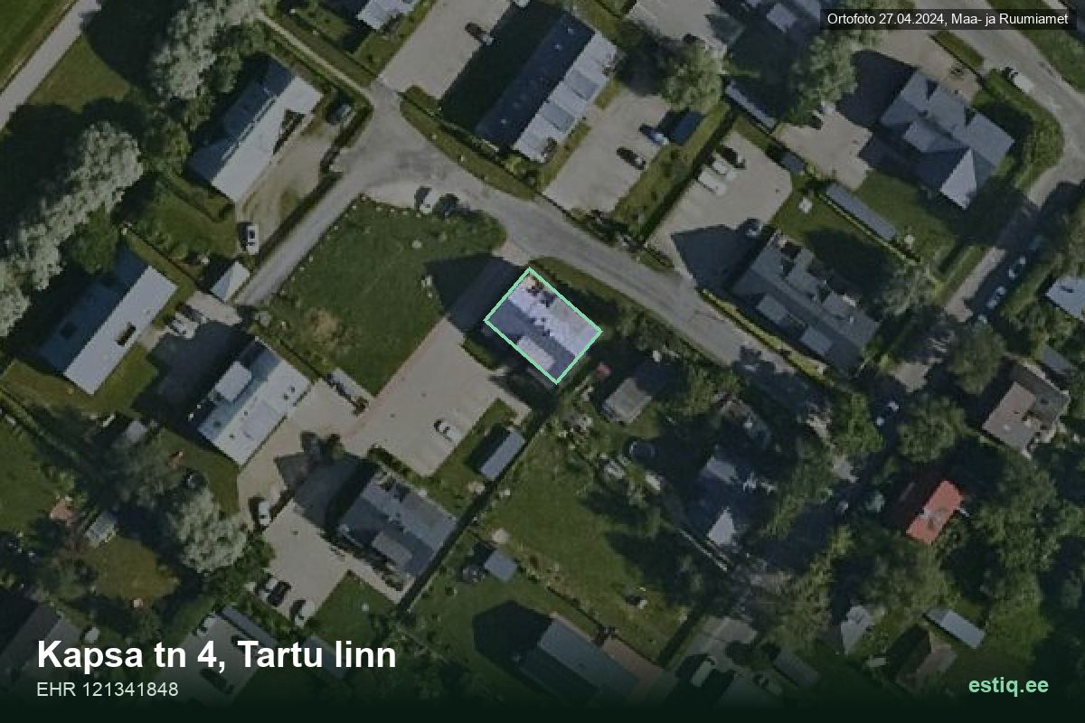 Kapsa tänav 4, Tartu – hoone aerofoto, kontuur ehitisregistri (EHR) andmetest