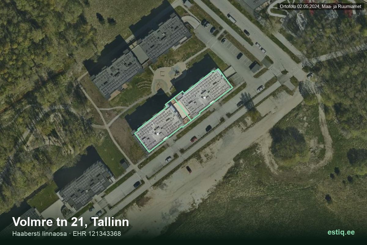 Volmre tänav 21, Tallinn – аэрофото дома, контур по данным регистра строений (EHR)