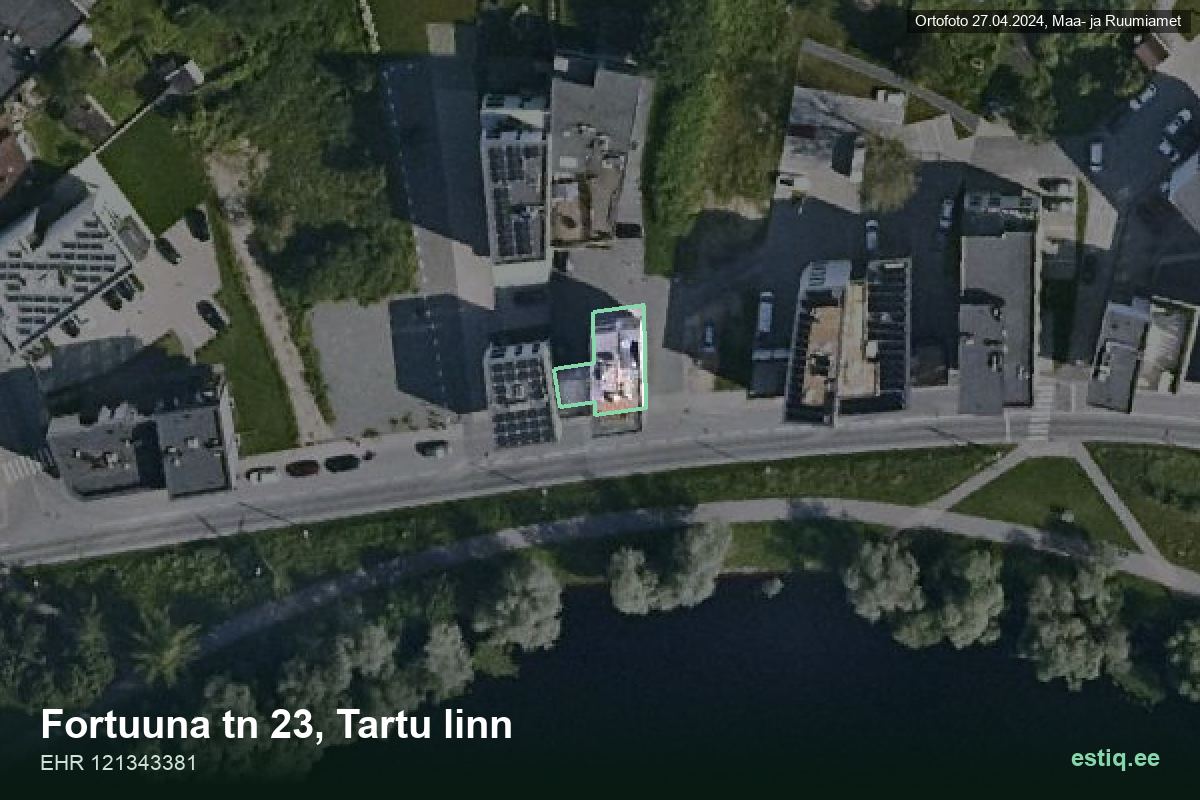 Fortuuna tänav 23, Tartu – ilmakuva rakennuksesta, ääriviiva rakennusrekisteristä (EHR)