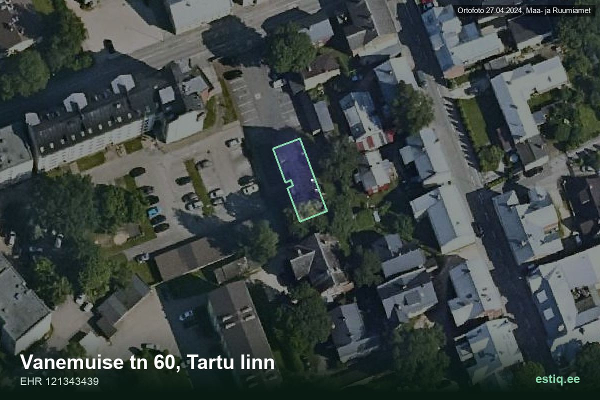 Vanemuise tänav 60, Tartu – ilmakuva rakennuksesta, ääriviiva rakennusrekisteristä (EHR)