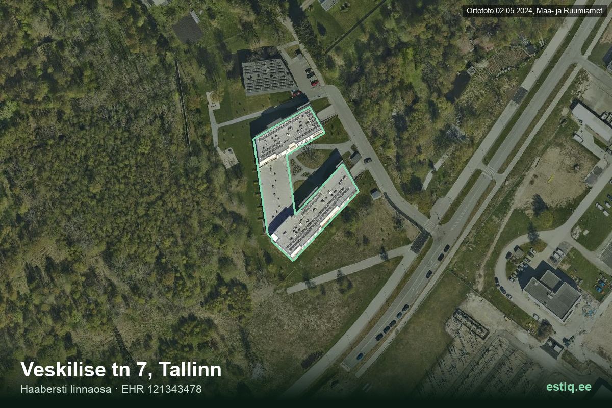 Veskilise tänav 7, Tallinn – аэрофото дома, контур по данным регистра строений (EHR)