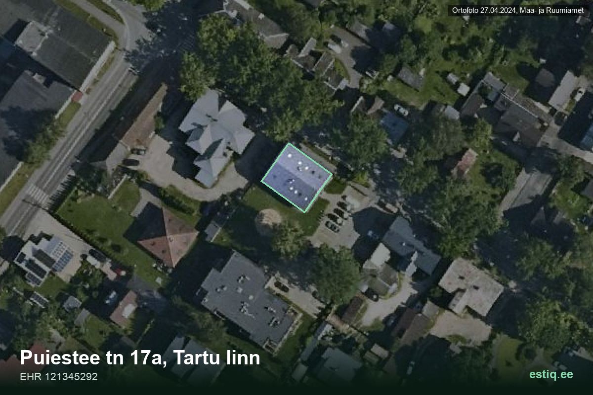 Puiestee tänav 17a, Tartu – ilmakuva rakennuksesta, ääriviiva rakennusrekisteristä (EHR)