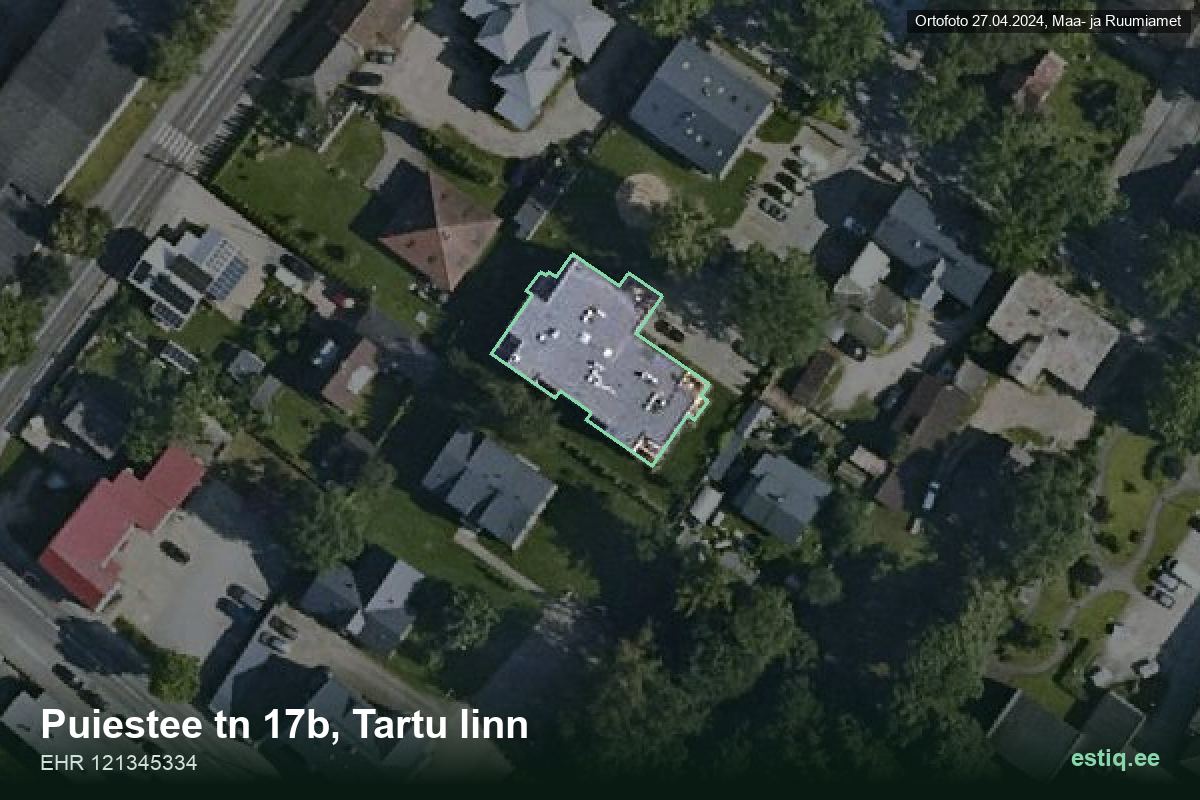 Puiestee tänav 17b, Tartu – hoone aerofoto, kontuur ehitisregistri (EHR) andmetest