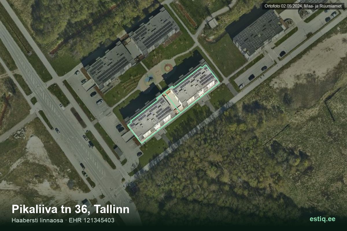 Pikaliiva tänav 34, Tallinn – аэрофото дома, контур по данным регистра строений (EHR)
