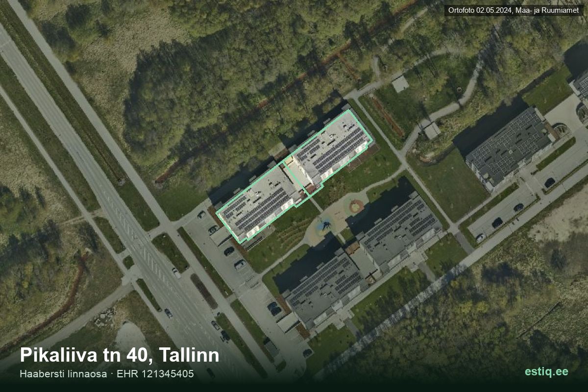 Pikaliiva tänav 38, Tallinn – аэрофото дома, контур по данным регистра строений (EHR)