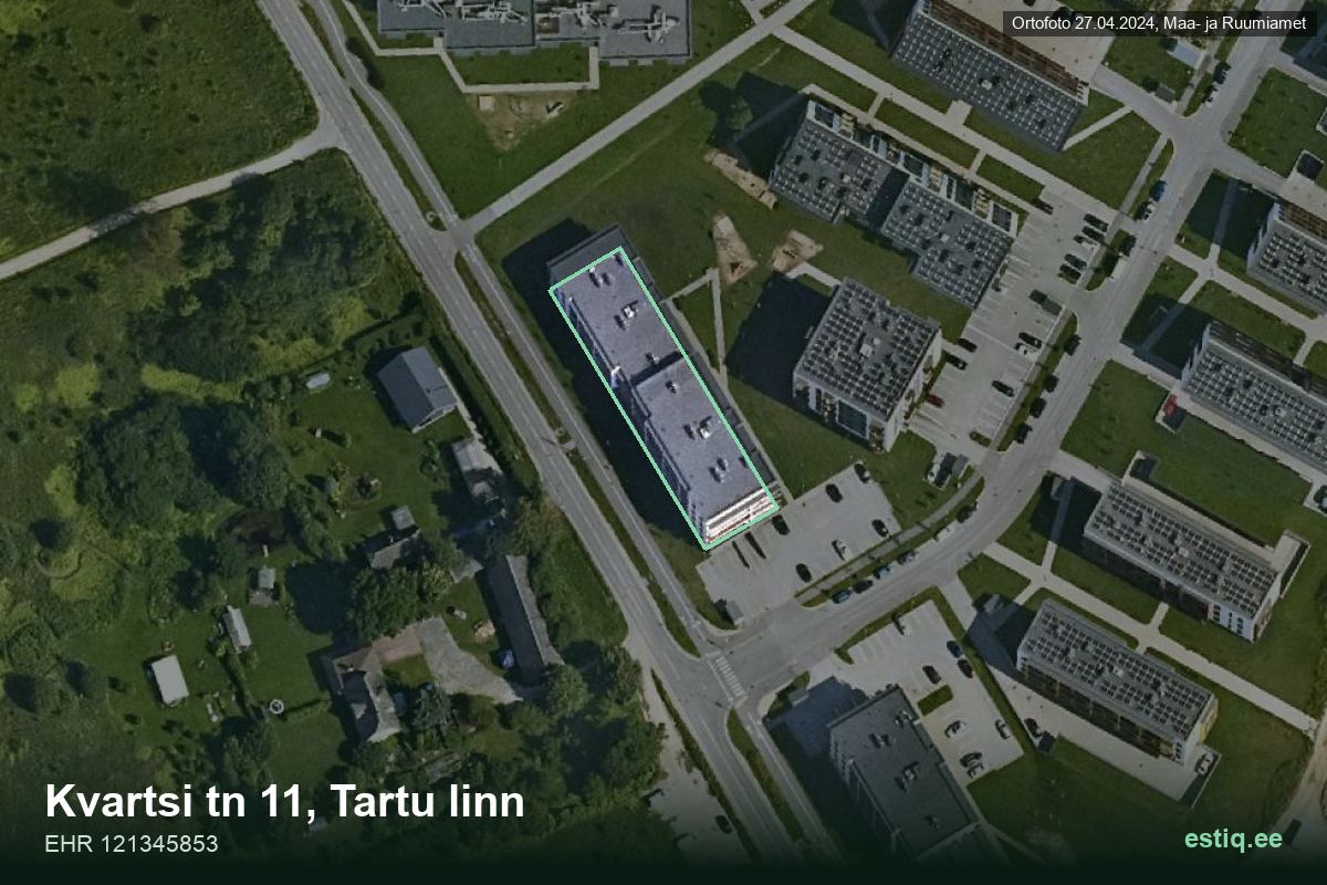 Kvartsi tänav 11, Tartu – аэрофото дома, контур по данным регистра строений (EHR)