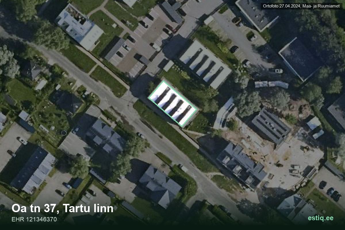 Oa tänav 37, Tartu – аэрофото дома, контур по данным регистра строений (EHR)