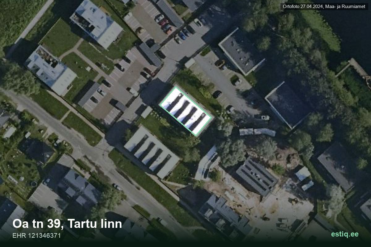 Oa tänav 39, Tartu – аэрофото дома, контур по данным регистра строений (EHR)