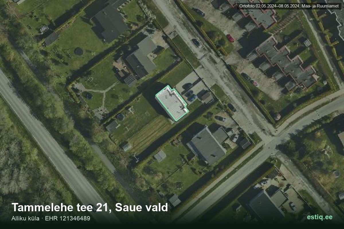 Tammelehe tee 21, Saue – hoone aerofoto, kontuur ehitisregistri (EHR) andmetest