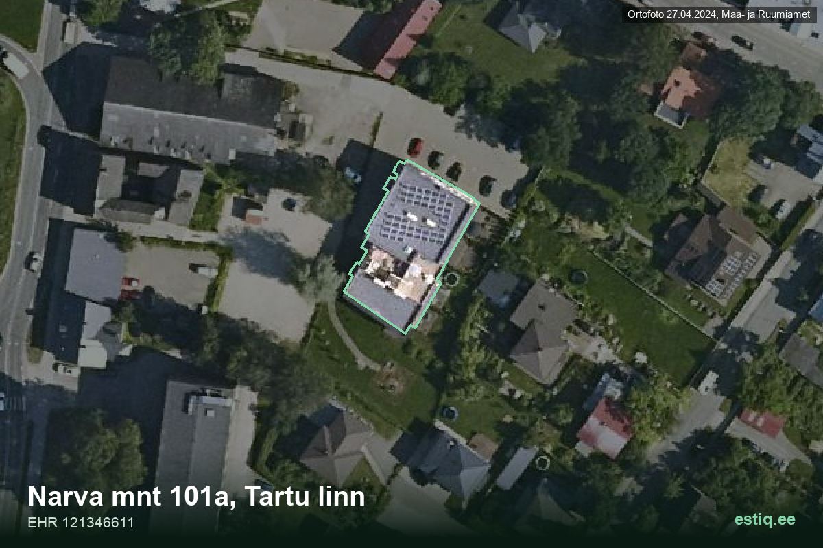 Narva mnt 101a, Tartu – hoone aerofoto, kontuur ehitisregistri (EHR) andmetest