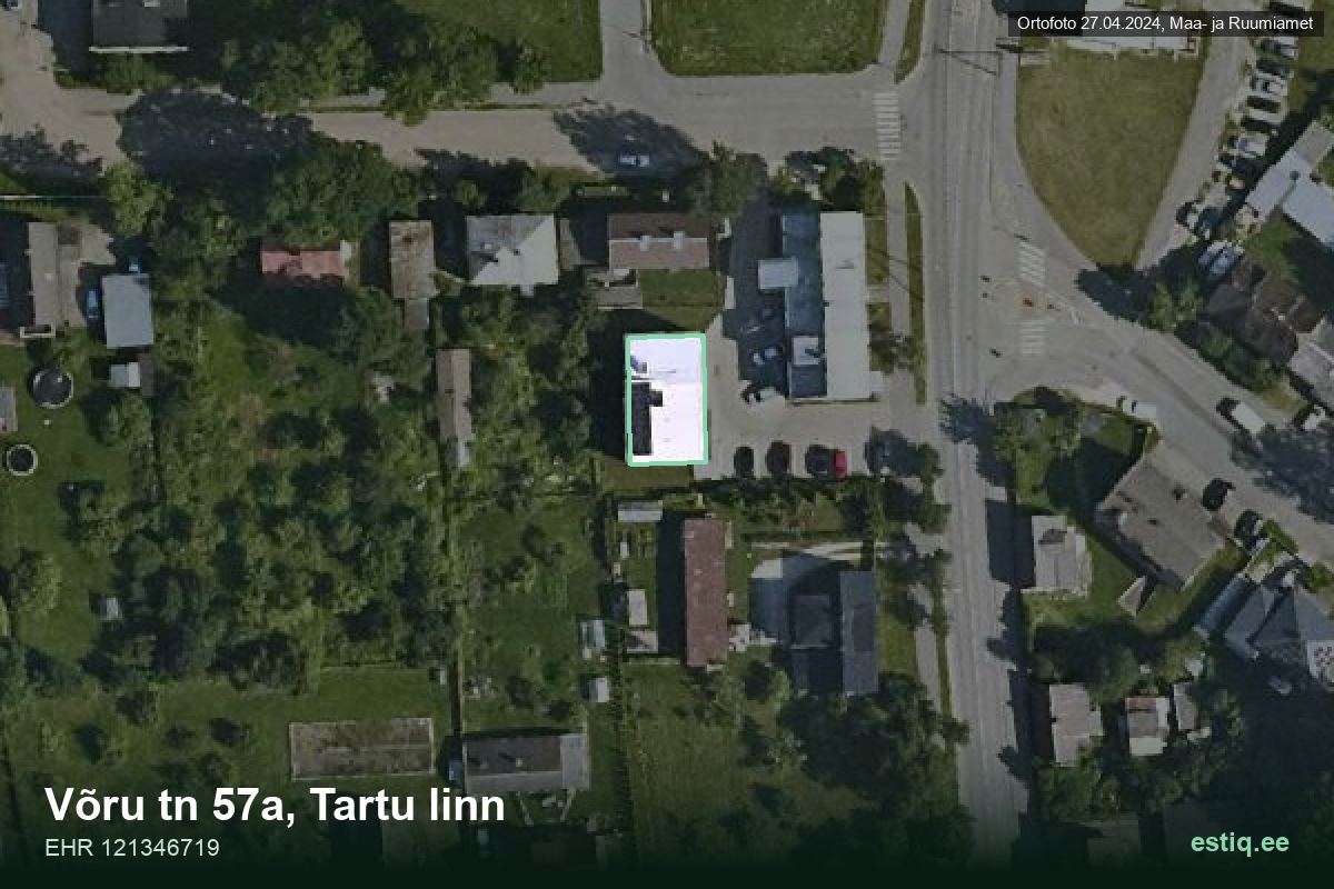 Võru tänav 57a, Tartu – hoone aerofoto, kontuur ehitisregistri (EHR) andmetest