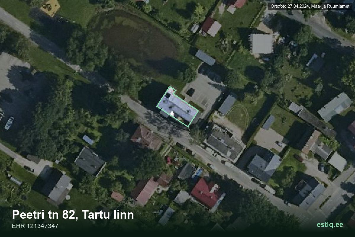Peetri tänav 82, Tartu – aerial photo of the building, outline from the Building Register (EHR)