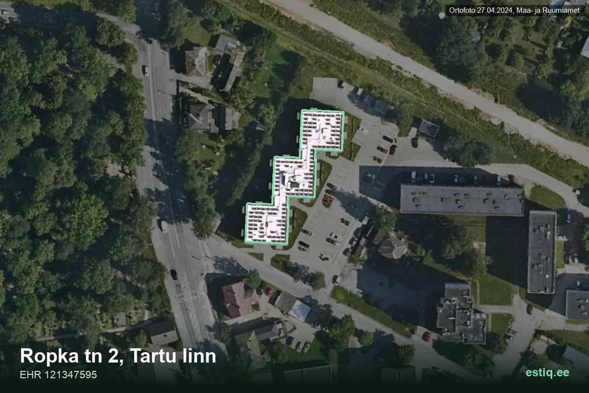 Ropka tänav 2, Tartu – aerial photo of the building, outline from the Building Register (EHR)