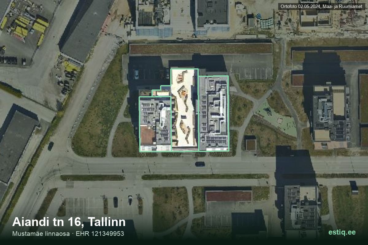 Aiandi tänav 16/2, Tallinn – hoone aerofoto, kontuur ehitisregistri (EHR) andmetest