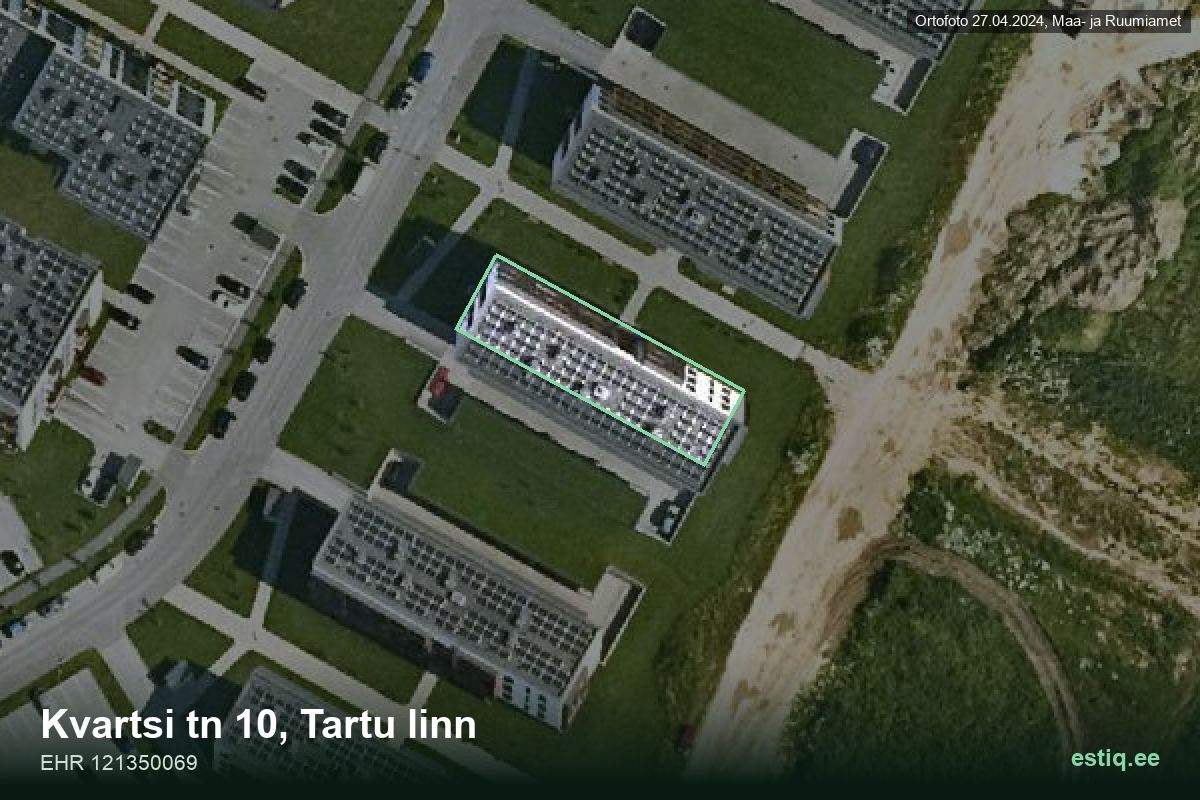 Kvartsi tänav 10, Tartu – hoone aerofoto, kontuur ehitisregistri (EHR) andmetest