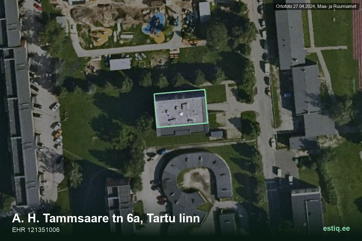 A. H. Tammsaare tänav 6a, Tartu – hoone aerofoto, kontuur ehitisregistri (EHR) andmetest