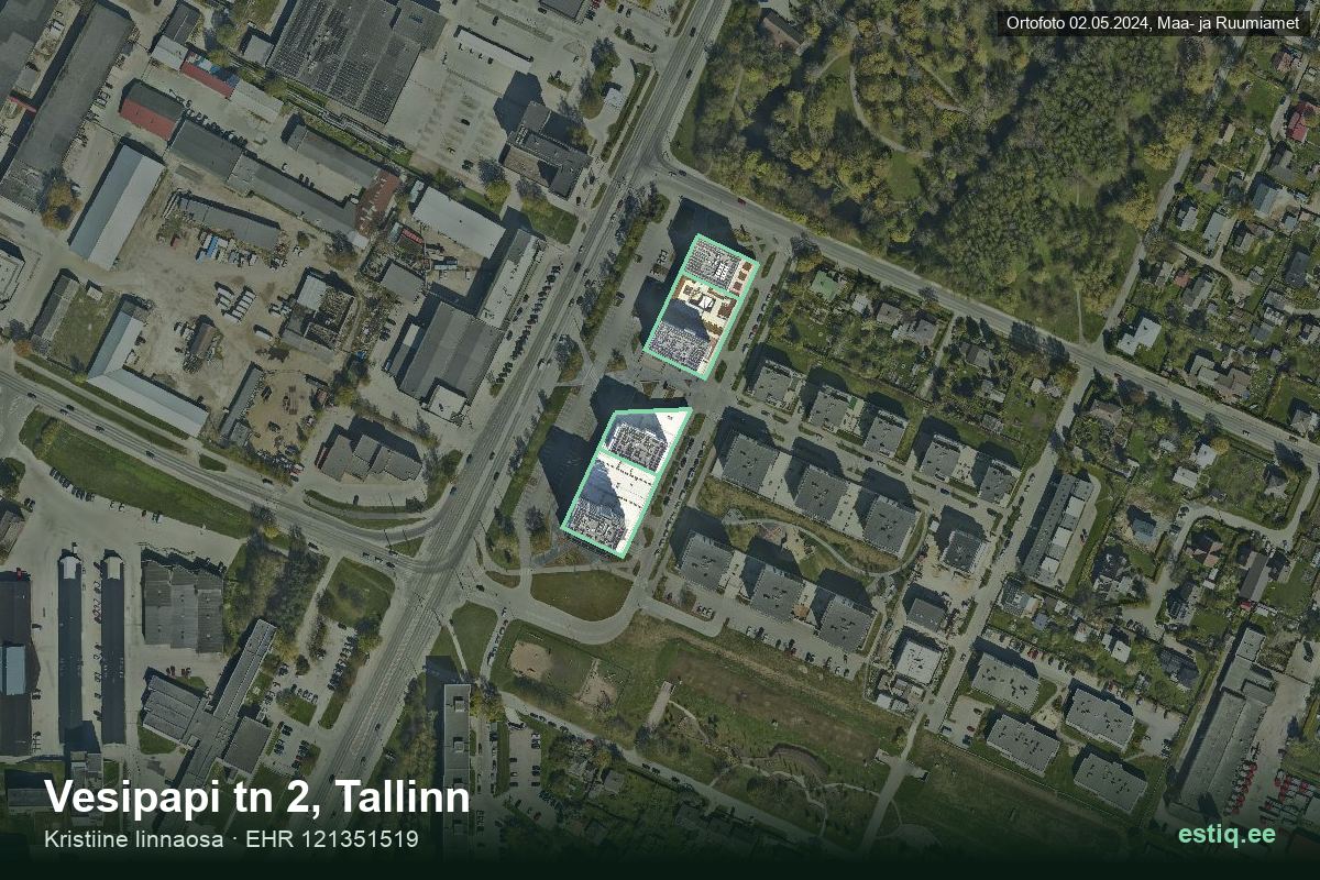 Vesipapi tänav 8, Tallinn – hoone aerofoto, kontuur ehitisregistri (EHR) andmetest