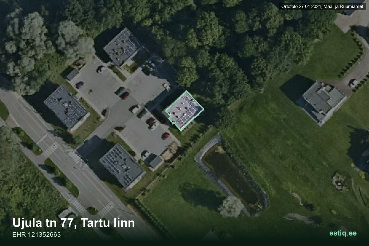 Ujula tänav 77, Tartu – hoone aerofoto, kontuur ehitisregistri (EHR) andmetest