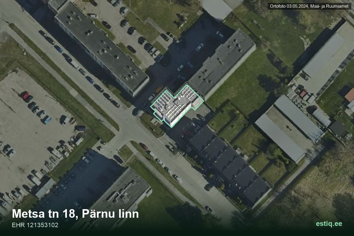 Metsa tänav 18, Pärnu – hoone aerofoto, kontuur ehitisregistri (EHR) andmetest