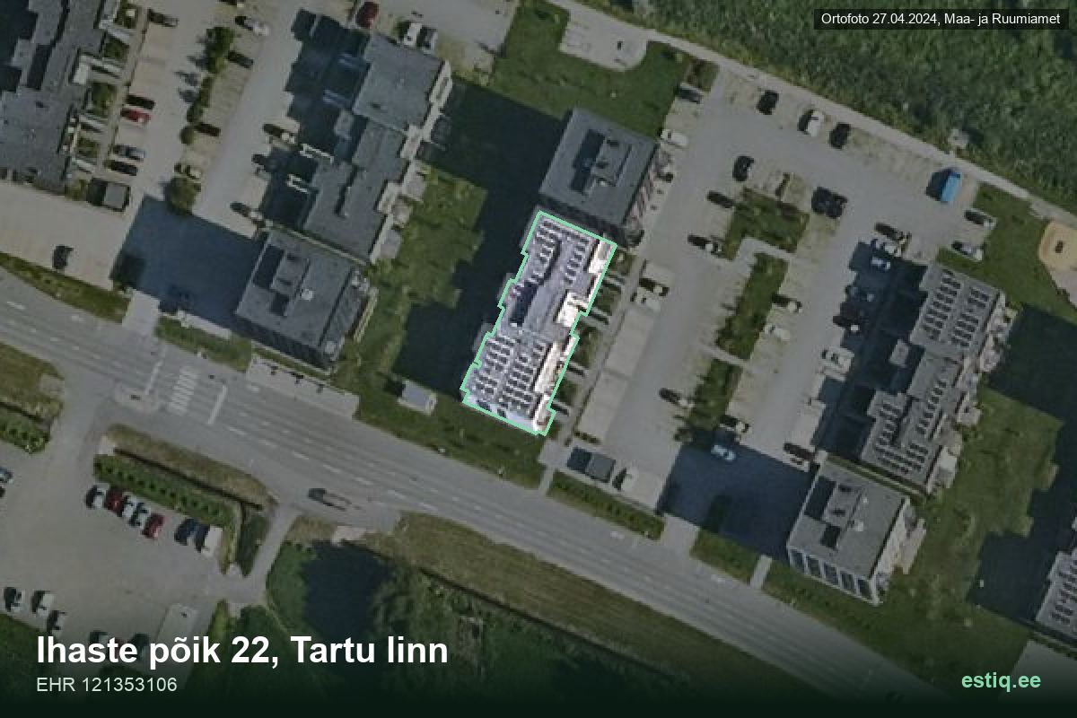 Ihaste põik 22, Tartu – ilmakuva rakennuksesta, ääriviiva rakennusrekisteristä (EHR)