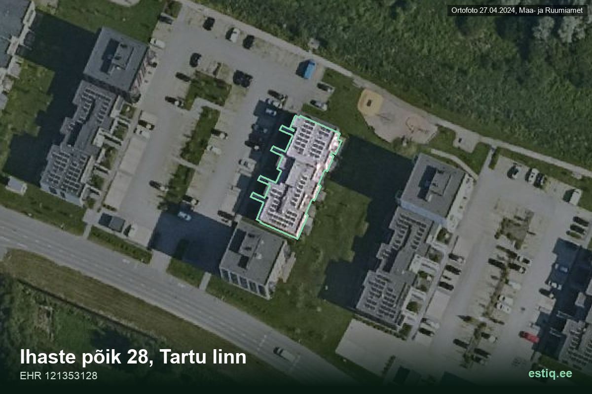 Ihaste põik 28, Tartu – aerial photo of the building, outline from the Building Register (EHR)
