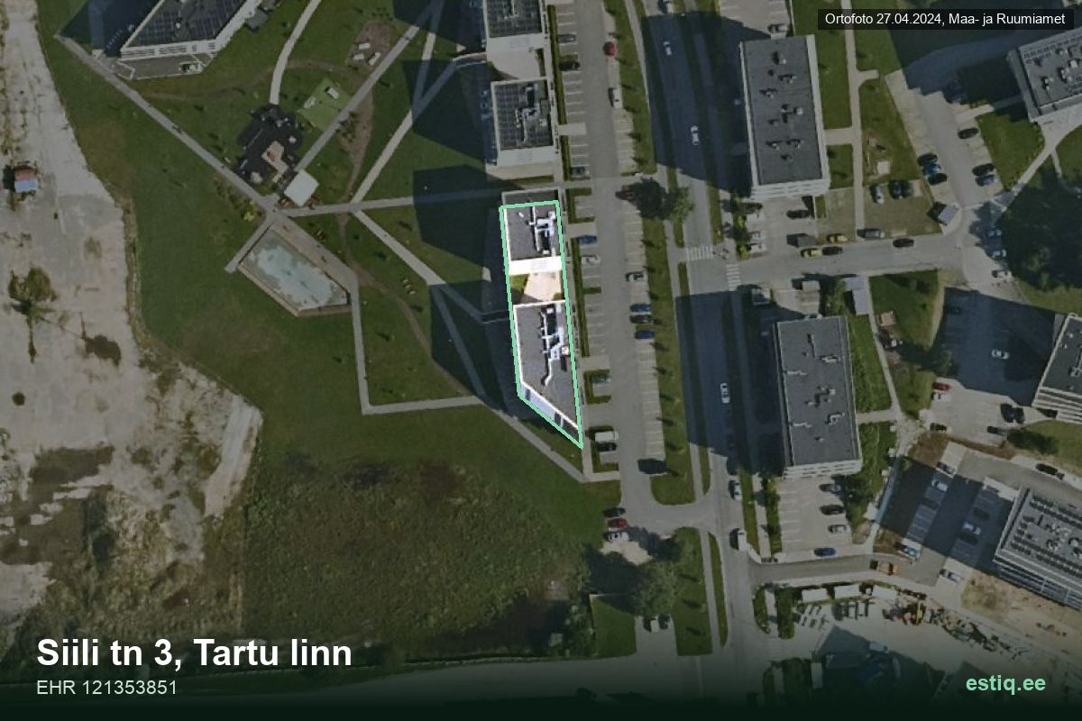 Siili tänav 3, Tartu – hoone aerofoto, kontuur ehitisregistri (EHR) andmetest