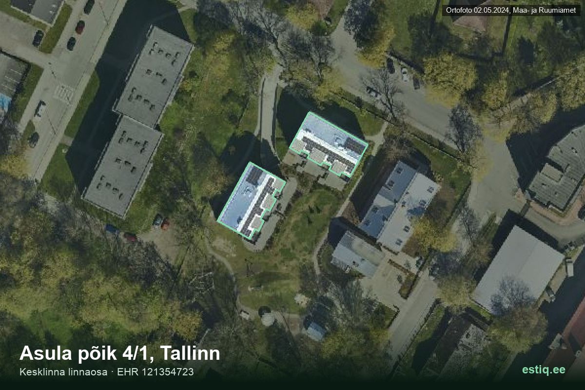 Asula põik 4/2, Tallinn – hoone aerofoto, kontuur ehitisregistri (EHR) andmetest