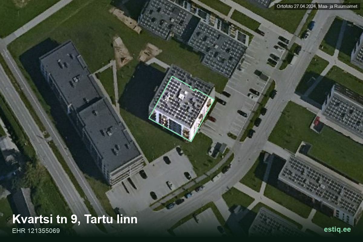 Kvartsi tänav 9, Tartu – aerial photo of the building, outline from the Building Register (EHR)