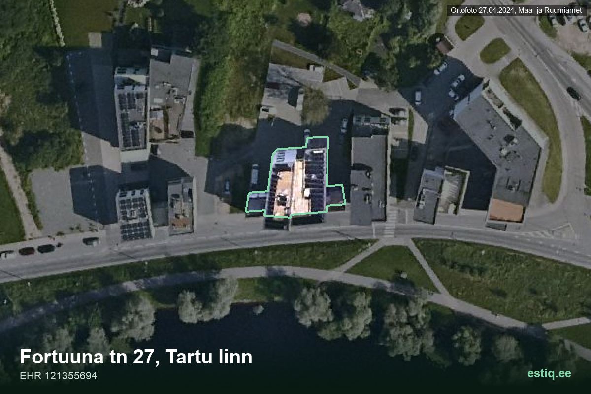 Fortuuna tänav 27, Tartu – hoone aerofoto, kontuur ehitisregistri (EHR) andmetest