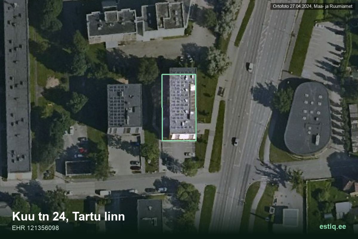 Kuu tänav 24, Tartu – hoone aerofoto, kontuur ehitisregistri (EHR) andmetest