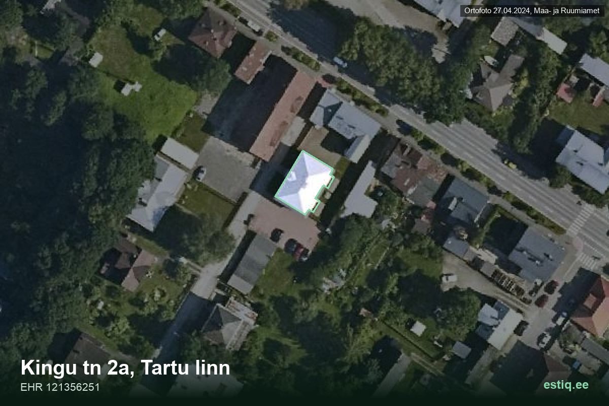 Kingu tänav 2a, Tartu – hoone aerofoto, kontuur ehitisregistri (EHR) andmetest