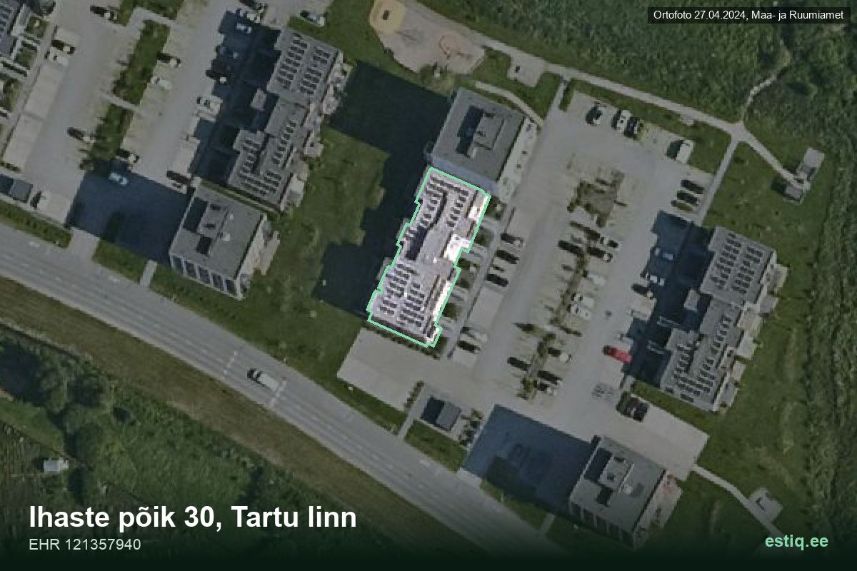 Ihaste põik 30, Tartu – аэрофото дома, контур по данным регистра строений (EHR)