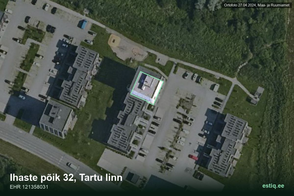 Ihaste põik 32, Tartu – аэрофото дома, контур по данным регистра строений (EHR)