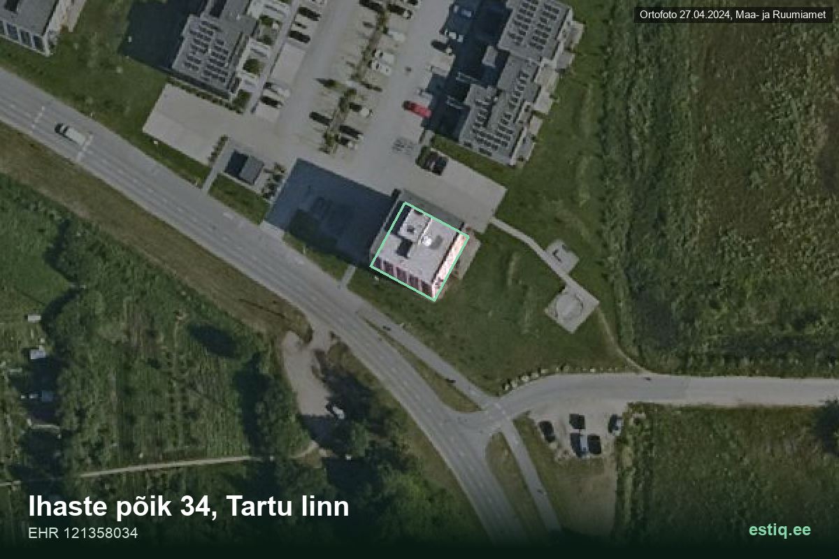 Ihaste põik 34, Tartu – аэрофото дома, контур по данным регистра строений (EHR)